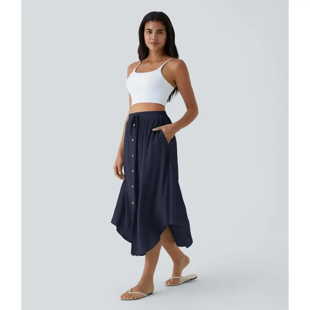NWT Halara High Waisted Drawstring Pocket Flowy Midi Casual Skirt Size XL - Picture 7 of 8
